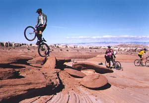Moab mountain bike trials riding.
